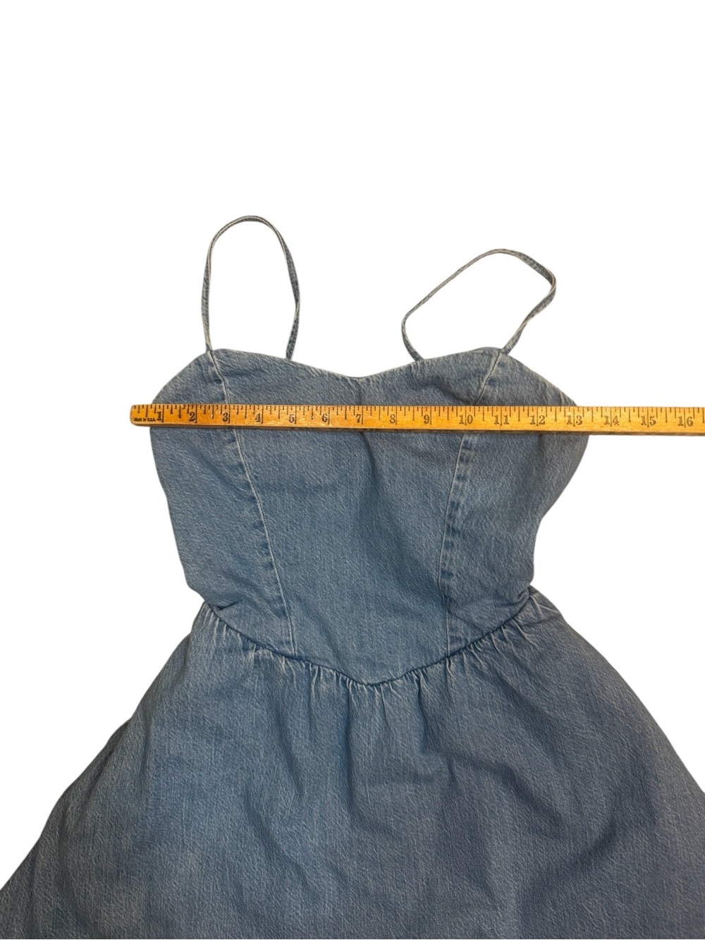 Hollister Denim Fit & Flare Mini Dress XS Sweetheart Neck Open Back Tie Pockets - Picture 4 of 11